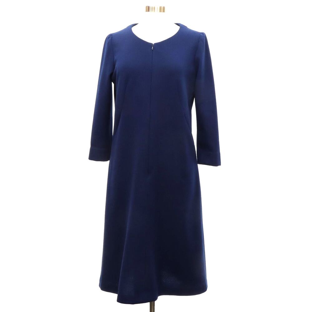 Vintage 1970s Navy Blue A-Line Knit Dress Minimalist Mod 38 Bust